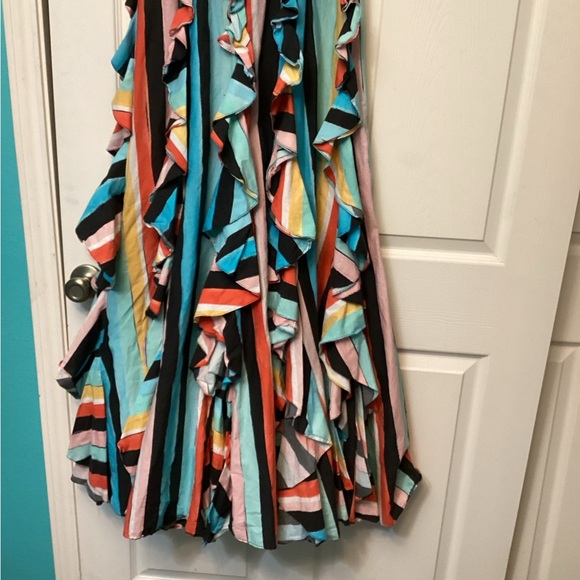 Caroline Constas Ruffle Rainbow Stripe Gown Maxi Dress in Black Multi - Picture 8 of 9